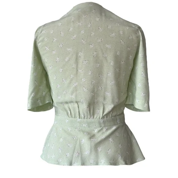 Rouje Light Green Floral Blouse Size 38 - Picture 4 of 8